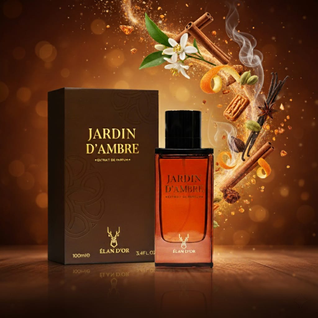Elan Dor Jardin Dámbre Extrait De Parfum 100ML for Men luxury fragrance bottle with box also notes