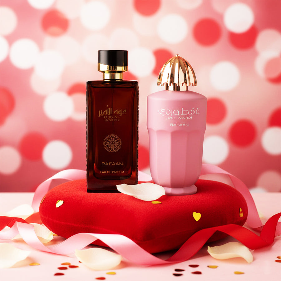Rafaan Just Wardi & Oud Al Ameer - Valentine's Day Perfume Gift Bundle for Him & Her (2 x 100ml EDP)
