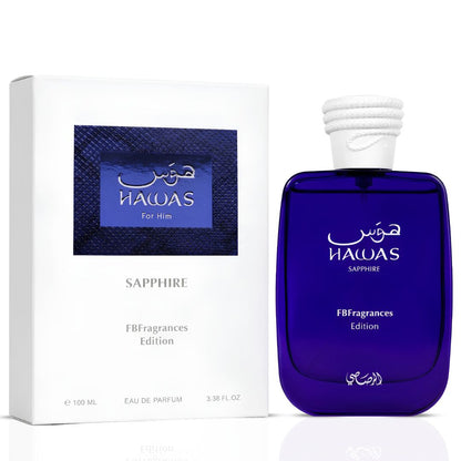 Rasasi Hawas Sapphire Eau De Parfum 100ML Unisex – Fruity Amber Musk Perfume