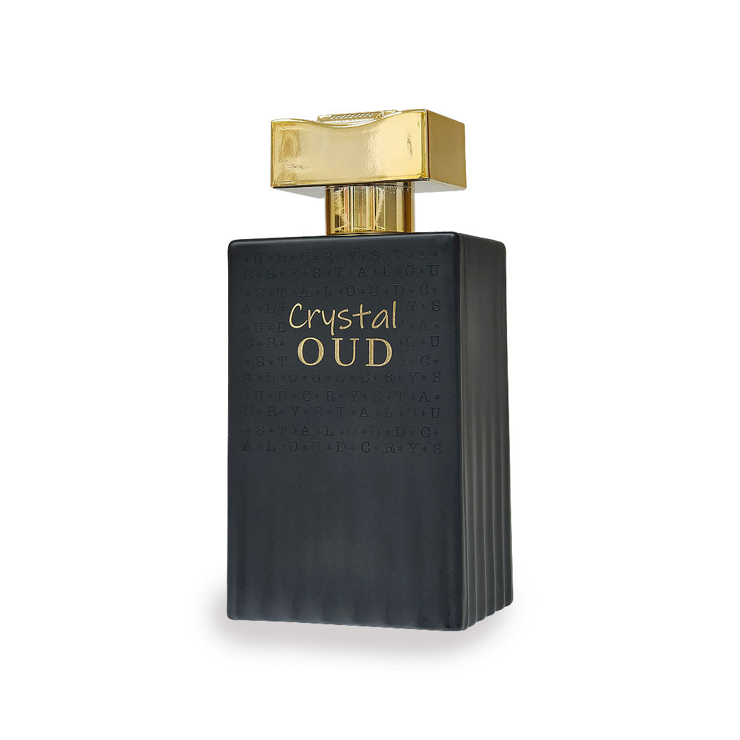 AR Rahmani Crystal Oud Parfum 100 ml bottle with elegant gold and clear design