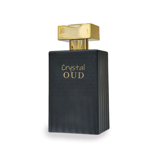 AR Rahmani Crystal Oud Parfum 100 ml bottle with elegant gold and clear design