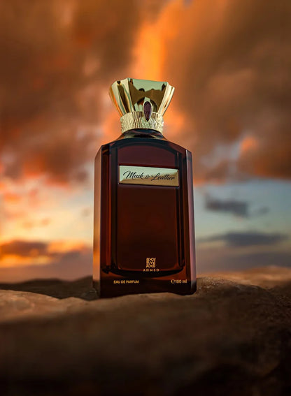 Ahmed Al Maghribi Musk & Leather Eau de Parfum 100ml  with background
