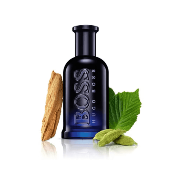 Hugo Boss Bottled Night EDT 100ml bottle on dark background


