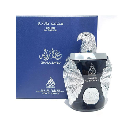 Ghala Zayed Luxury Saheb Al Samou Eau De Parfum 100ML unisex perfume bottle and packaging box