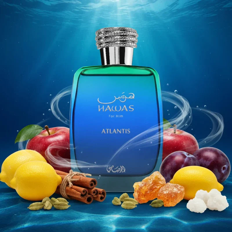 Rasasi Hawas Atlantis Eau De Parfum 100ML Unisex – Aquatic Fruity Woody Perfume