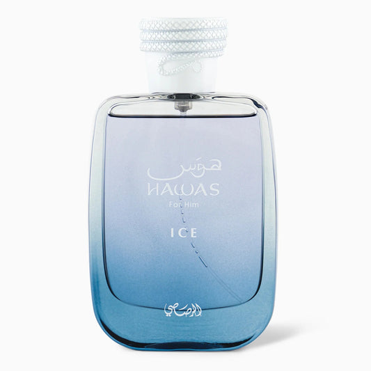 Hawas Ice for Him EDP 100ml icy blue spray bottle by Rasasi - Fragrance Secrets  
