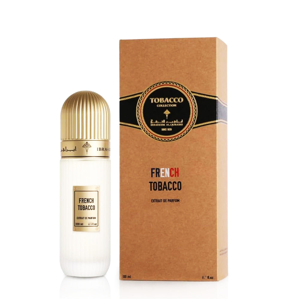 Ibrahim AlQurashi French Tobacco Extrait De Parfum 100ML unisex perfume bottle with packaging box