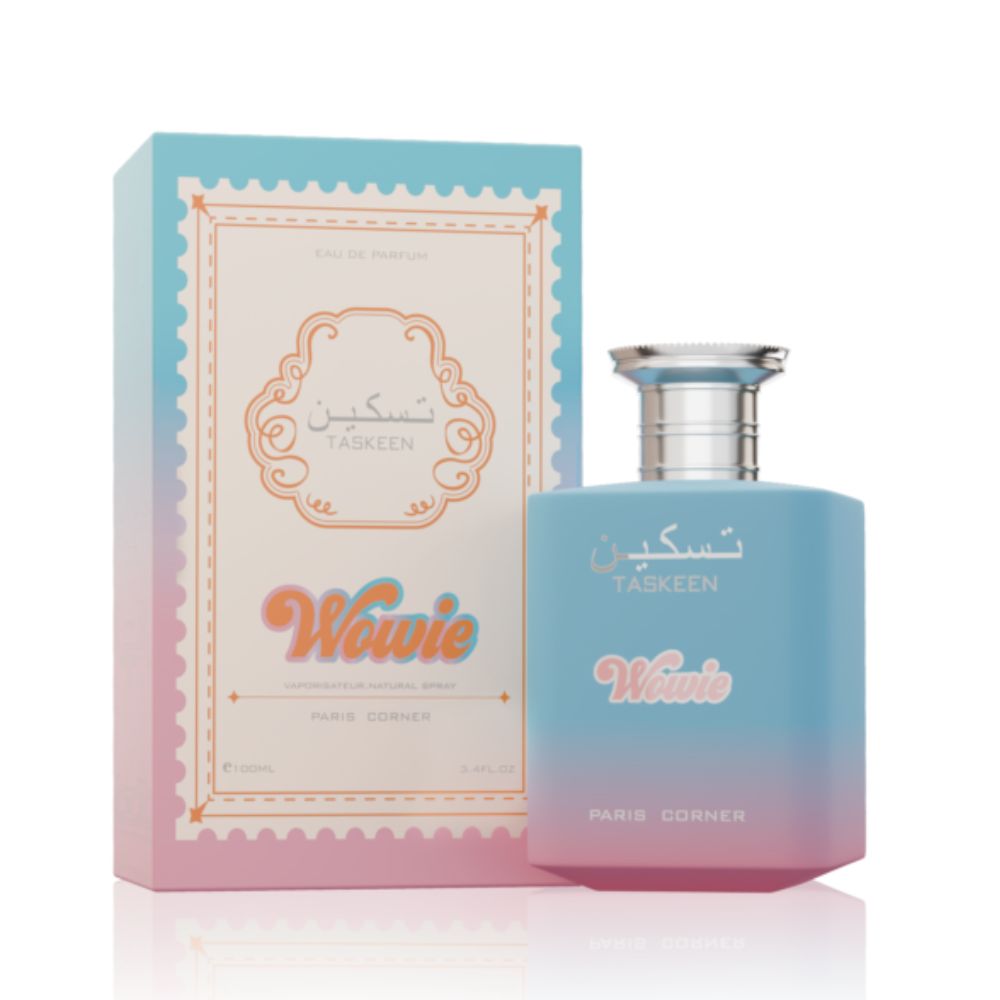 Paris Corner Taskeen Wowie Eau De Parfum 100ML perfume bottle with packaging box
