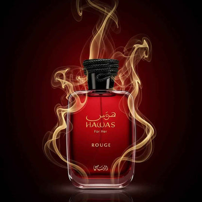Rasasi Hawas Rouge For Her Eau De Parfum 100ML – Floral Fruity Amber Perfume for Women