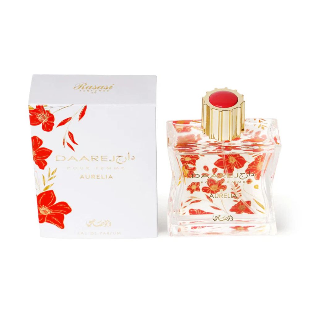 Rasasi Daarej Pour Femme Aurelia Eau De Parfum 100ML perfume bottle with packaging box