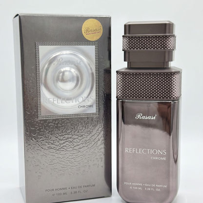 Rasasi Reflections Chrome Eau De Parfum 100ML men perfume bottle with packaging box