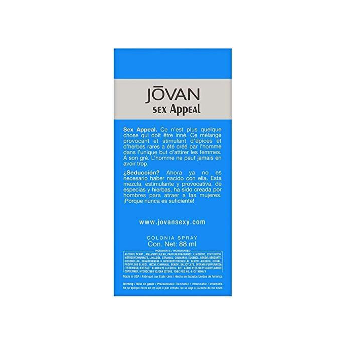 Jovan Sex Appeal Eau De Cologne for Men, 88 ml