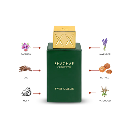 Shaghaf Oud Royale EDP 75ml spray bottle by Swiss Arabian - Fragrance Secrets  
