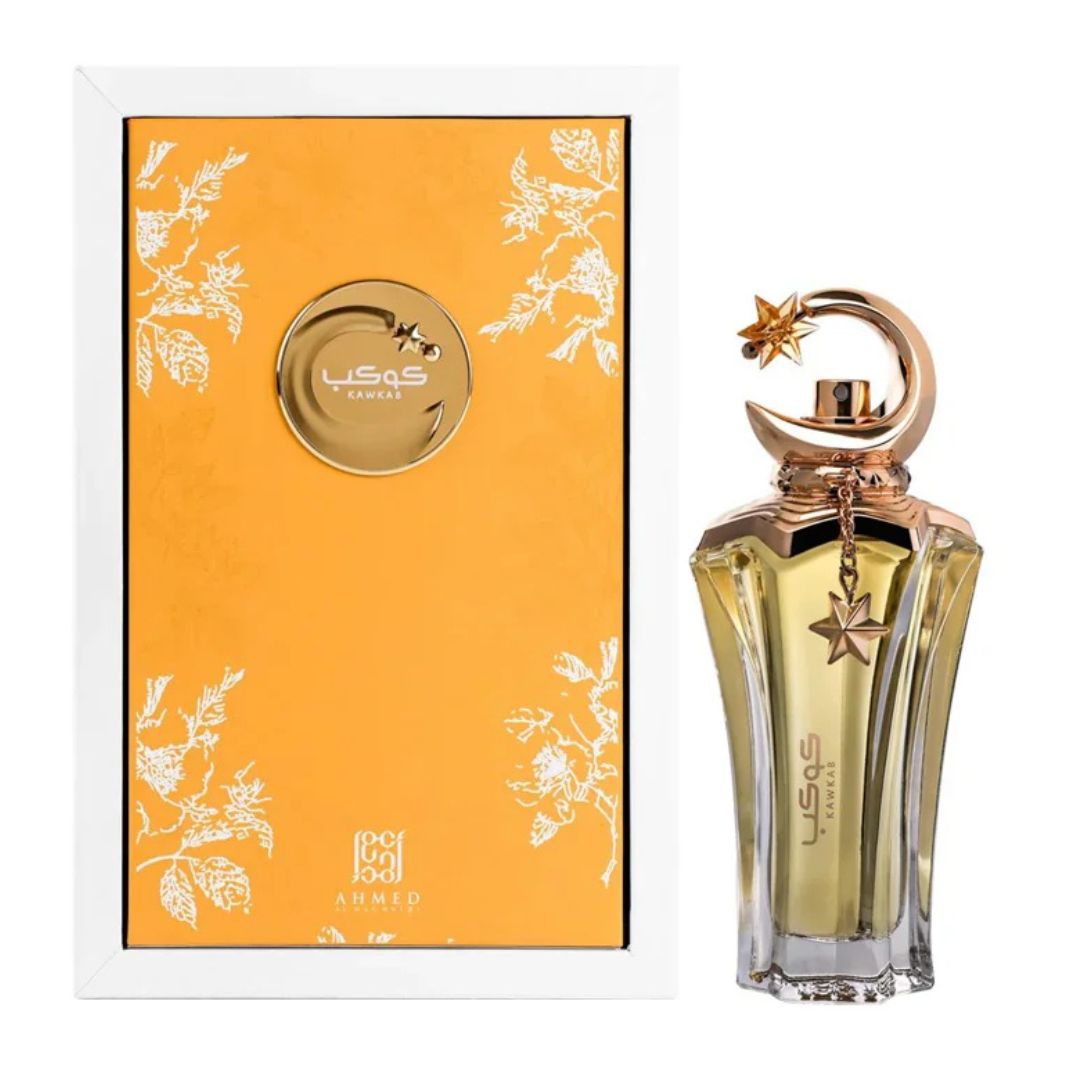Kawkab Eau de Parfum 75ml by Ahmed Al Maghribi – Unisex Perfume Bottle and box