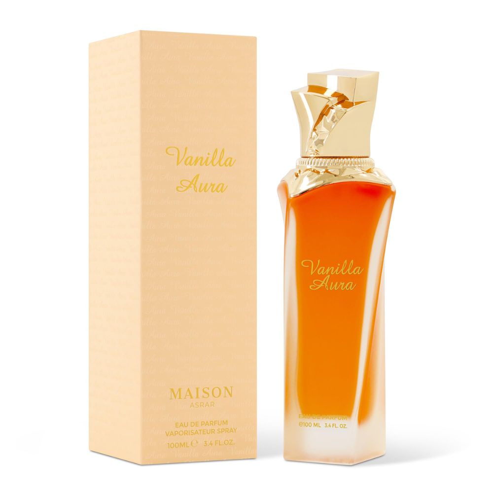anilla Aura EDP 100ml by Maison Asrar caramel chocolate vanilla fragrance perfume with box