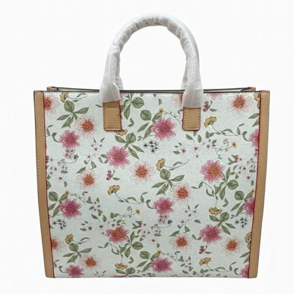 Women's Floral Tote Bag Set — Large Handbag + Mini Pouch | Faux Leather | Pastel Floral