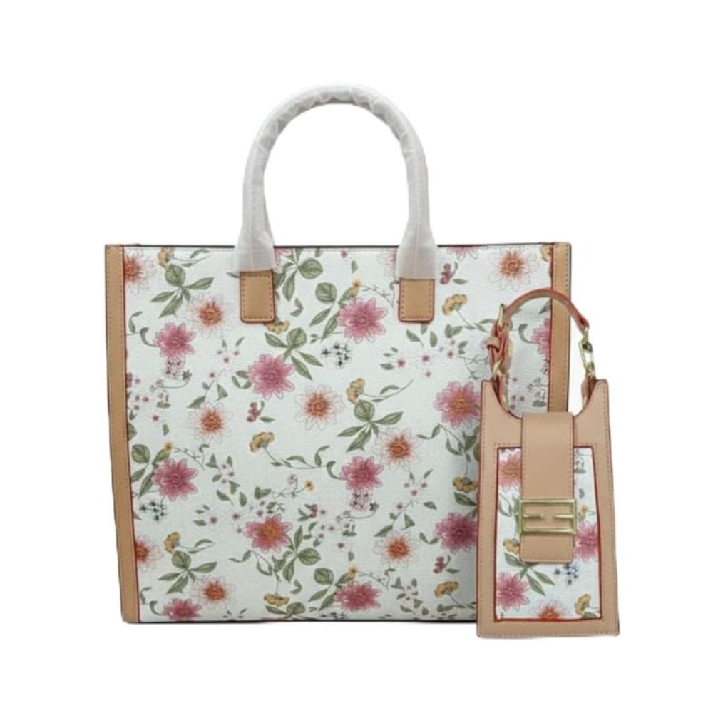 Women's Floral Tote Bag Set — Large Handbag + Mini Pouch | Faux Leather | Pastel Floral