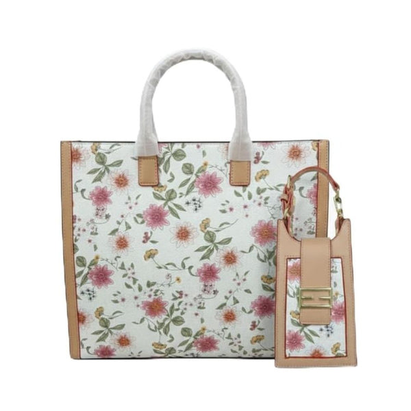 Women's Floral Tote Bag Set - Large Handbag + Mini Pouch | Faux Leather | Pastel Floral
