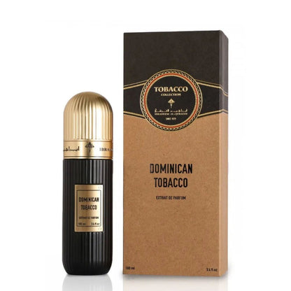 Dominican Tobacco Extrait De Parfum 100ml for Men by Ibrahim Al Qurashi perfume bottle and box
