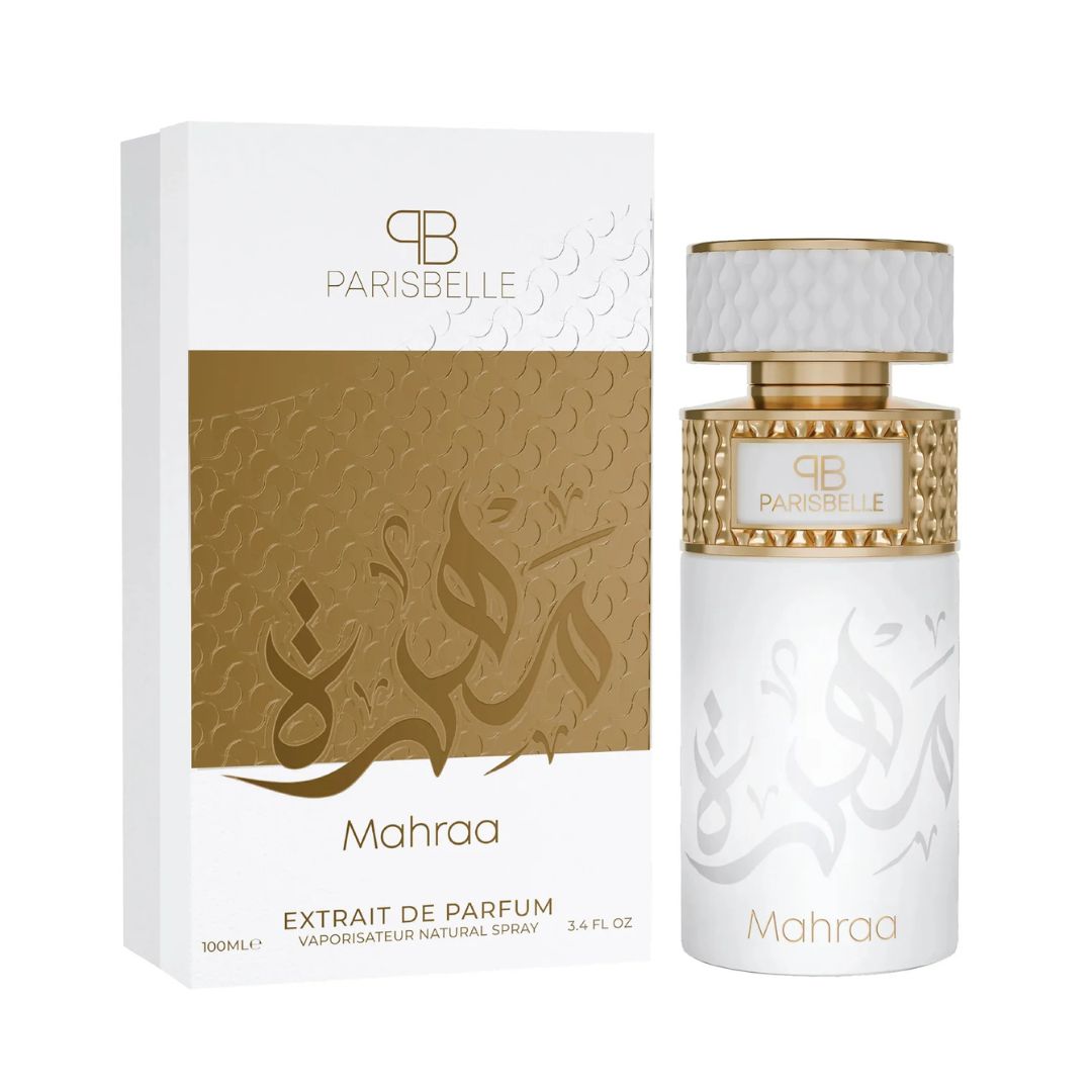 Mahraa Extrait De Parfum 100ml fruity spicy oud perfume by Parisbelle perfumes bottle with box
