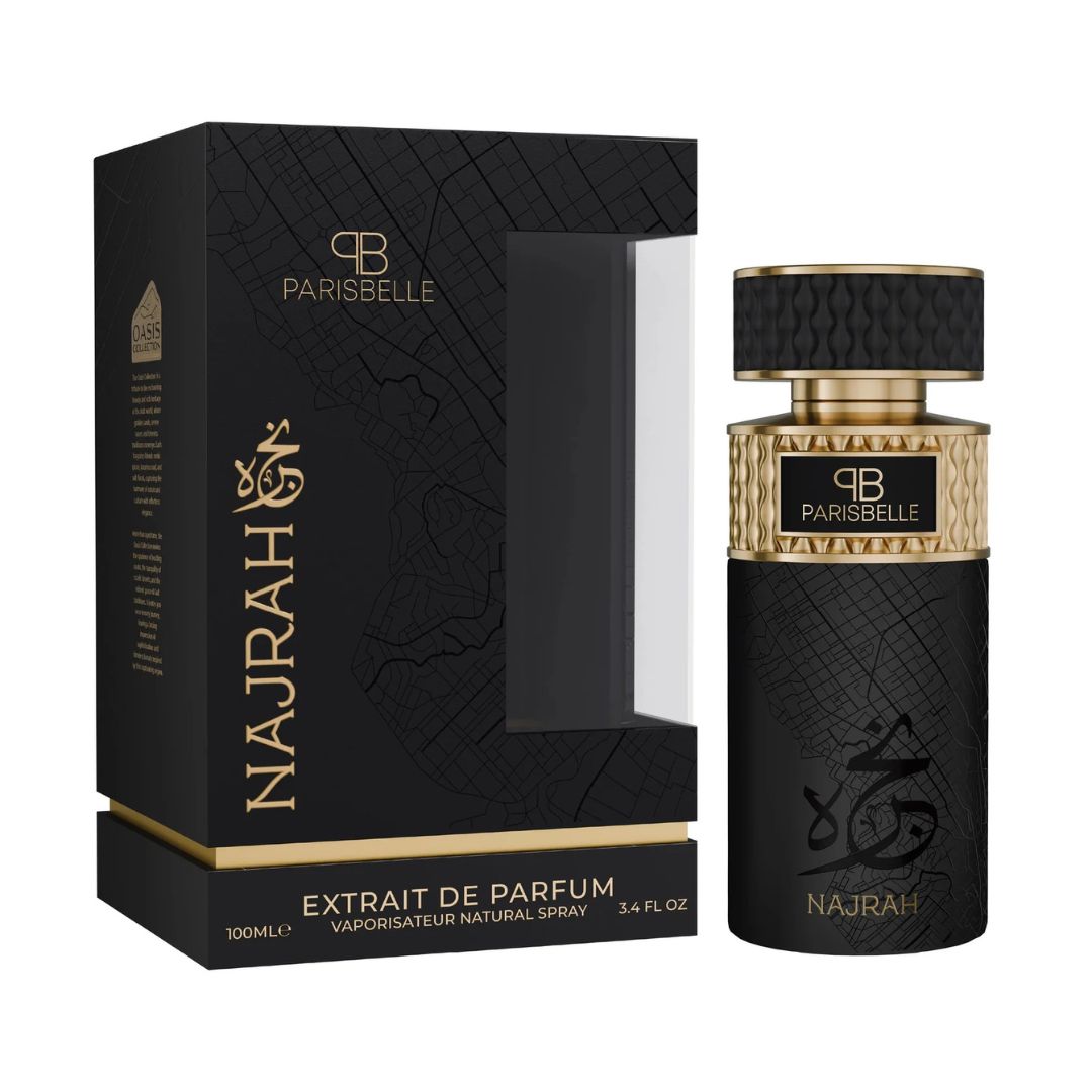 Najrah Extrait De Parfum 100ml floral spicy woody perfume by Parisbelle perfumes bottle and box