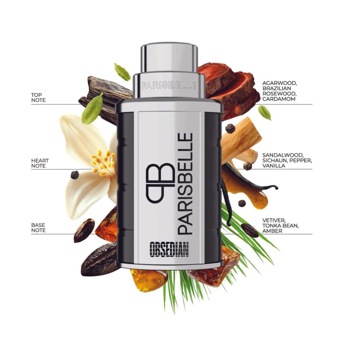 Obsedian Extrait De Parfum 100ml spicy woody perfume by Parisbelle perfumes bottle with notes explained