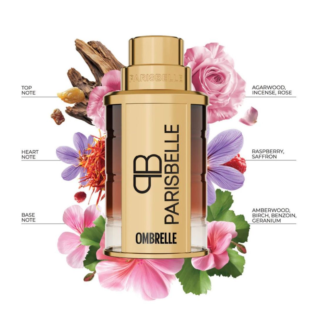Ombrelle 100ml elegant floral oud perfume by Parisbelle perfumes with notes