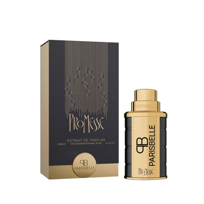 PROMESSE Extrait de Parfum 100ml bottle and box dynamic leather and citrus perfume by Parisbelle