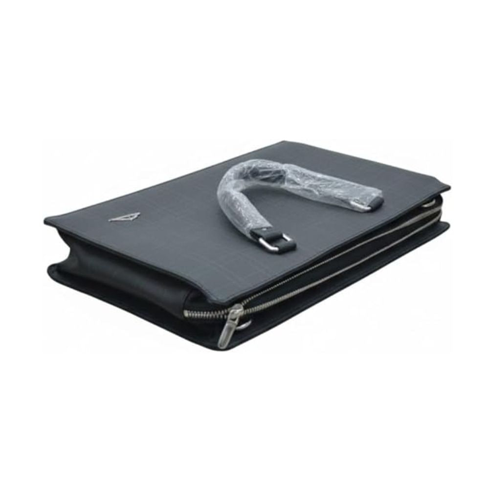 15.6" Laptop Briefcase — Water-Resistant PVC Leather | Black Grey Checkered